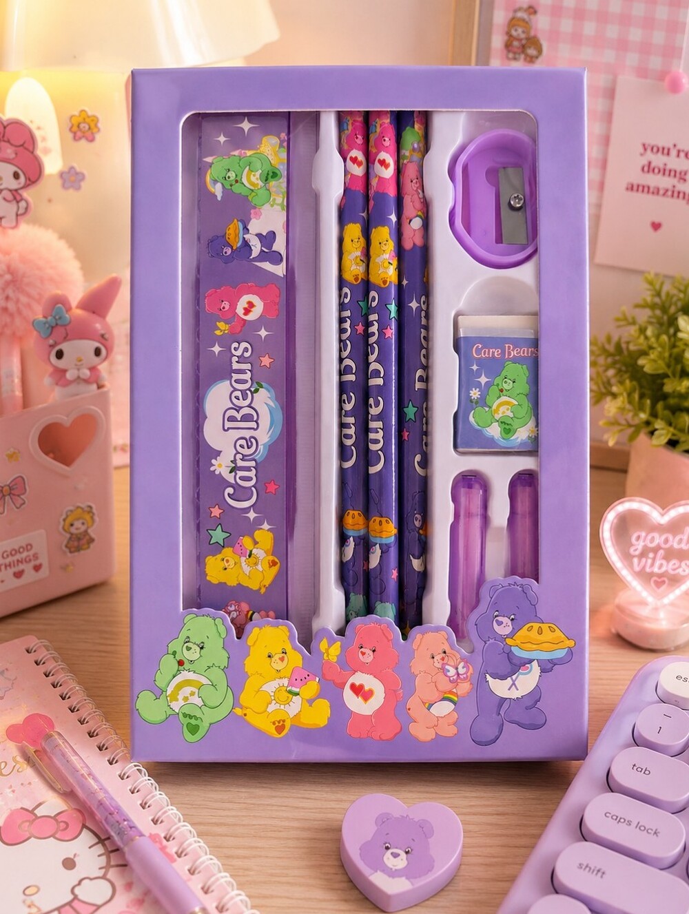 Care Bears Purple Pencil Set with Matching Sharpener & Eraser - Picture 2 of 2